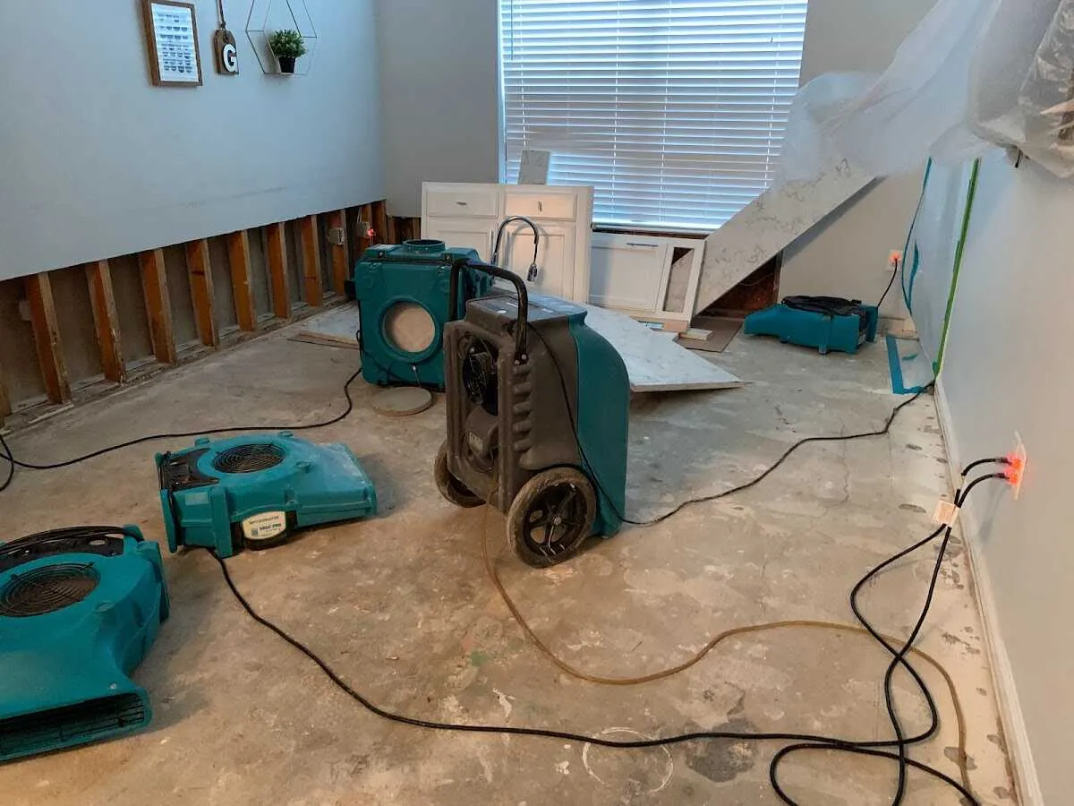 Dehumidifier in flood-cut room for Water Damage Restoration in Columbiana